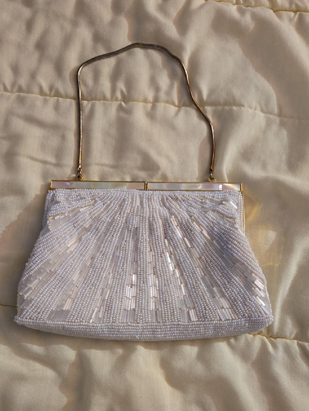 Elegant Vintage White Beaded Evening Clutch